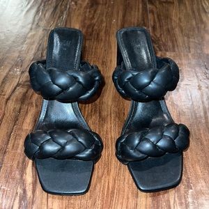 Faux leather braided heel sandals